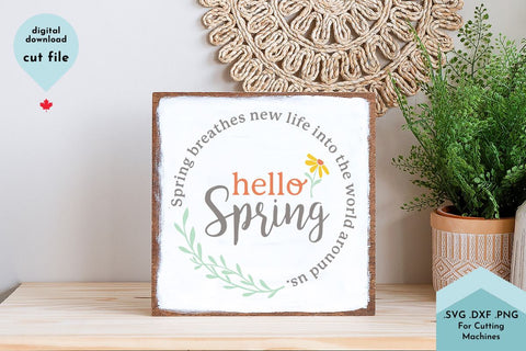 Hello Spring - Spring Saying Round Design SVG Cut File SVG Lettershapes 