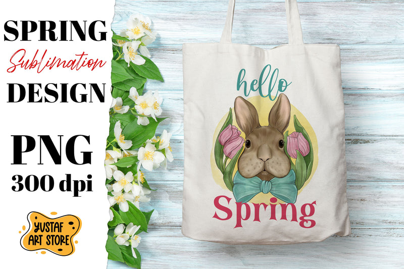 Hello spring Sublimation design. Tulip and Bunny illustration PNG - So ...