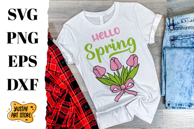 Hello spring SVG design. Tulip illustration SVG Yustaf Art Store 