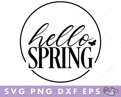 Hello Spring Svg | Round Spring Sign | Spring Door Sign SVG Crafty Mama Studios 