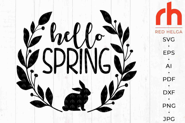 Hello spring svg - Round spring sign svg - Rabbit wreath svg SVG RedHelgaArt 