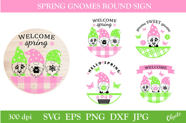 Hello Spring SVG. Welcome Sign. Spring Gnome Family.Mini Bundle SVG Olga Terlyanskaya 