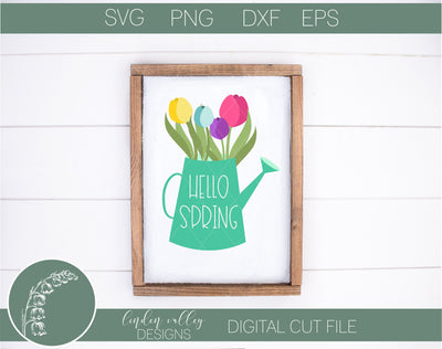 Hello Spring Watering Can SVG SVG Linden Valley Designs 