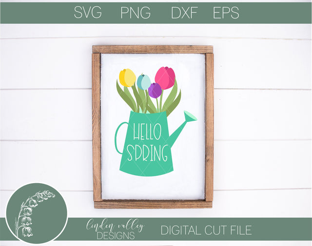 Hello Spring Watering Can SVG SVG Linden Valley Designs 