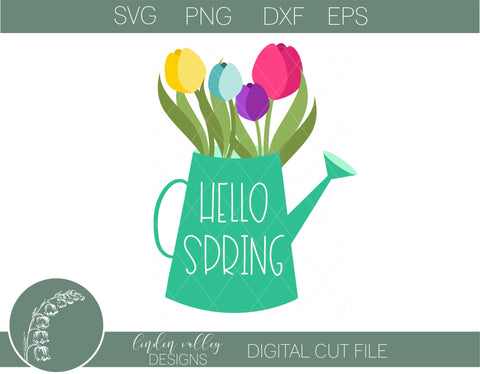 Hello Spring Watering Can SVG SVG Linden Valley Designs 