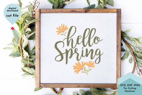 Hello Spring with Flowers Hand Drawn SVG Cut File SVG Lettershapes 