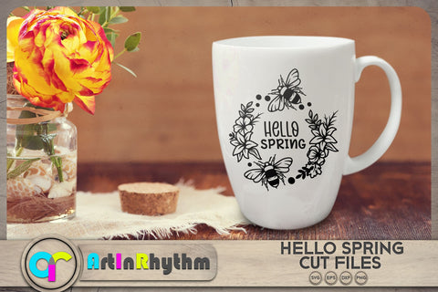 Hello spring / Wreath SVG / Flowers and bees SVG Artinrhythm shop 