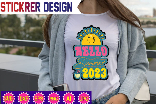 Hello Summer 2023 Sticker SVG,Summer Sticker Svg,Funny Beach Quotes Svg, Salty Svg, Png,Dxf,Summer Quotes Svg Bundle,Summer Bundle SVG, Beach Svg SVG Newmockups 