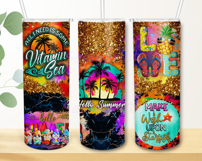 Hello Summer 20oz Skinny Tumbler, Summer Vacation Tumbler Design, Summer Glitter Tumbler Wrap, Beach Summer Tumbler Template, Digital Download Sublimation sassyprint 