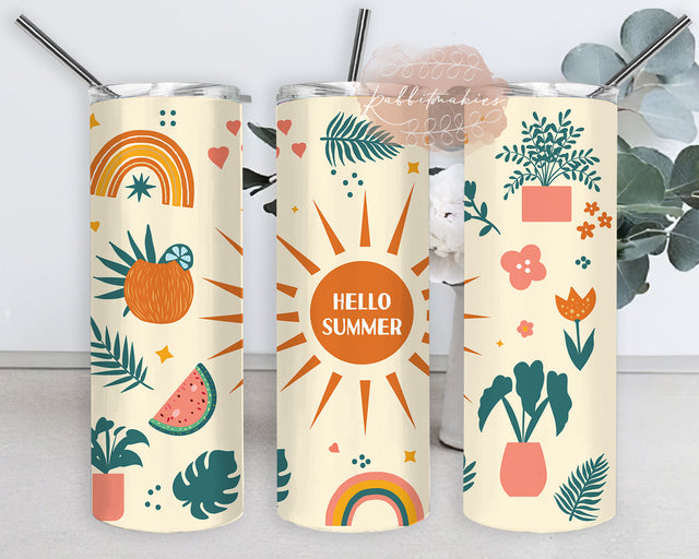 Hello summer boho abstract tumbler, Boho Sun Design Png, Boho Sublimation Design, Instant Download Sublimation Rabbitmakies 