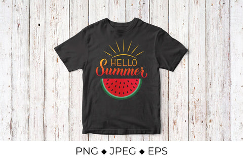 Hello summer calligraphy lettering with watermelon Sublimation LaBelezoka 