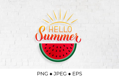 Hello summer calligraphy lettering with watermelon Sublimation LaBelezoka 
