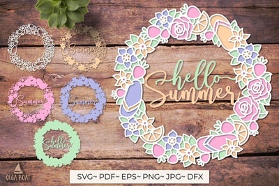 Hello summer door sign, Summer wreath svg 3D Paper Olga Boat Design 