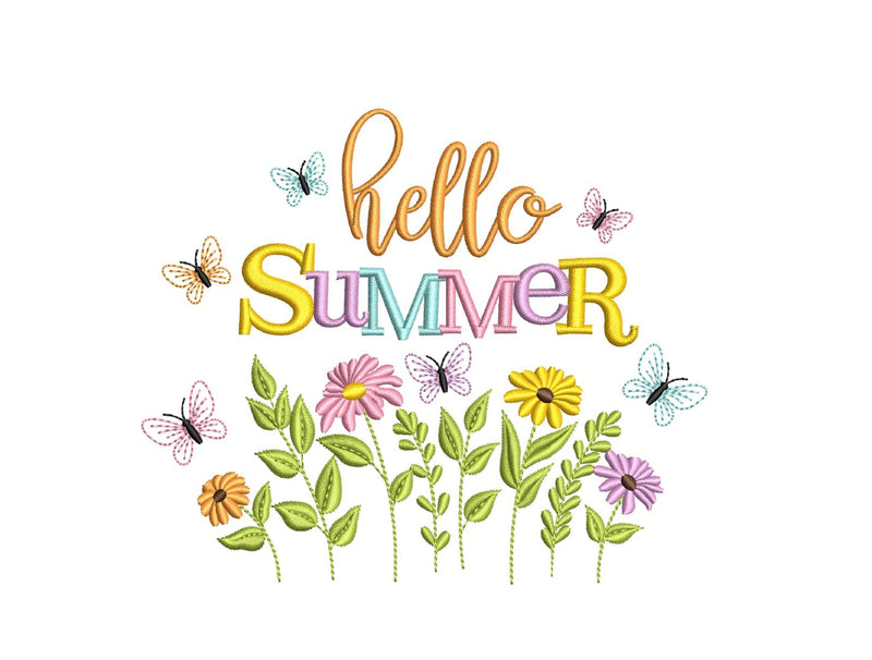 Hello Summer Embroidery Design, 4 sizes, Instant Download Embroidery/Applique DESIGNS Nino Nadaraia 