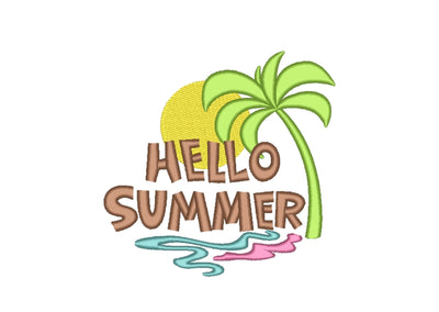 Hello Summer Embroidery Design, Beach embroidery, 4 sizes Embroidery/Applique DESIGNS Nino Nadaraia 