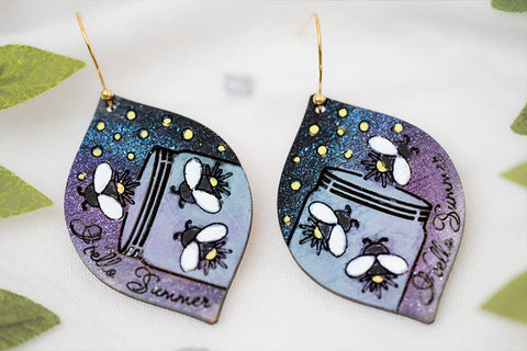 Hello Summer Firefly Earrings SVG For Glowforge Laser Firefly Earrings For Summer Earrings with Fireflies Summer Laser Earrings Summer Laser SVG Diva Watts Designs 