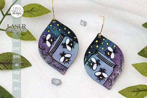 Hello Summer Firefly Earrings SVG For Glowforge Laser Firefly Earrings For Summer Earrings with Fireflies Summer Laser Earrings Summer Laser SVG Diva Watts Designs 