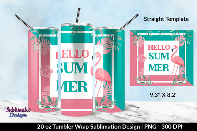 Hello Summer Flamingo 20oz Skinny Tumbler Wrap Sublimation Design Sublimation Sublimatiz Designs 