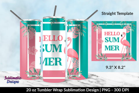 Hello Summer Flamingo 20oz Skinny Tumbler Wrap Sublimation Design Sublimation Sublimatiz Designs 