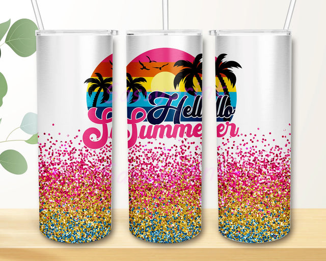 Hello Summer Glitter Sublimation Tumbler Designs, Hello Summer 20 oz Skinny Tumbler Design Sublimation, Instant Download Sublimation sassyprint 