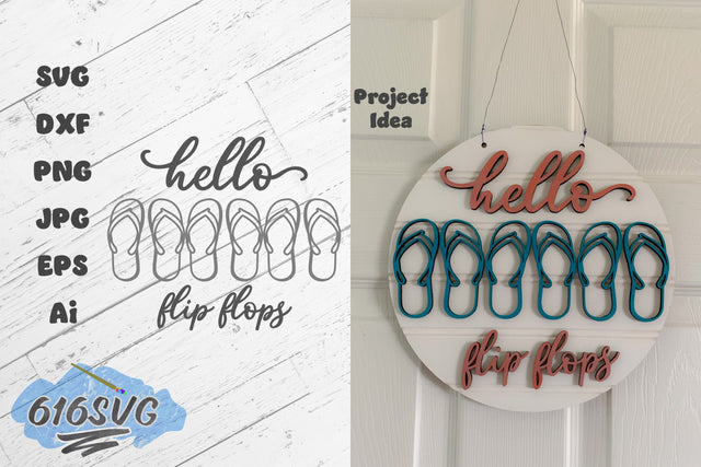 Hello Summer Hello Flip Flops Laser Design SVG 616SVG 