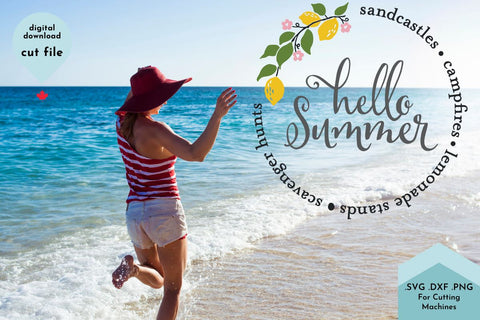 Hello Summer Lemon Wreath Round Words SVG Cut File SVG Lettershapes 