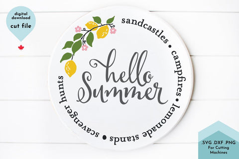 Hello Summer Lemon Wreath Round Words SVG Cut File SVG Lettershapes 