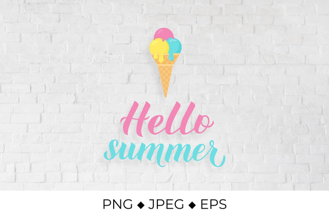 Hello summer lettering with colorful ice cream Sublimation LaBelezoka 