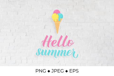 Hello summer lettering with colorful ice cream Sublimation LaBelezoka 