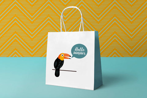 Hello summer lettering with cute cartoon tropical bird toucan and speech bubble Sublimation LaBelezoka 
