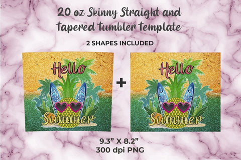 Hello Summer Pineapple 20oz Skinny Tumbler Wrap Sublimation Template Sublimation Sublimatiz Designs 