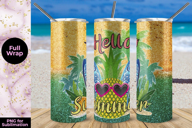 Hello Summer Pineapple 20oz Skinny Tumbler Wrap Sublimation Template Sublimation Sublimatiz Designs 