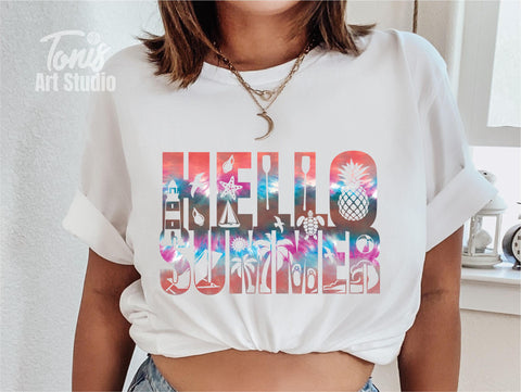 Hello Summer PNG Sublimation, Summer Shirt, Beach Life Design SVG TonisArtStudio 