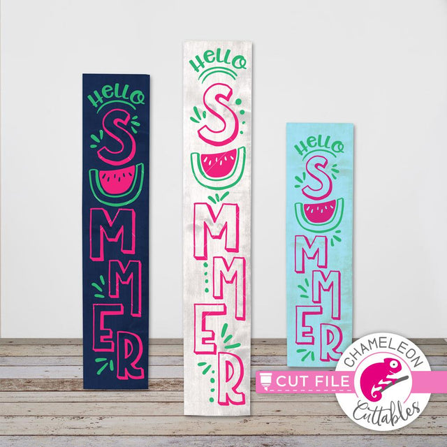 Hello Summer Porch Sign File - vertical SVG file for long door sign (3 sizes) SVG Chameleon Cuttables 