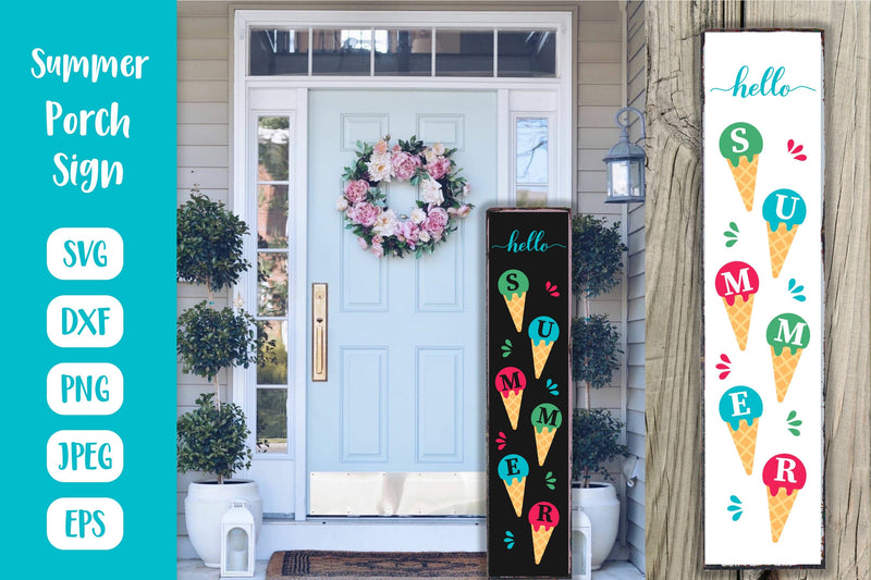 Hello Summer Porch Sign SVG. Ice Cream Vertical Sign SVG LaBelezoka 