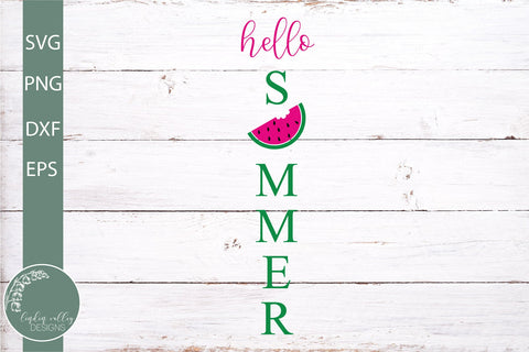 Hello Summer Porch Sign SVG-Watermelon Vertical Sign SVG SVG Linden Valley Designs 