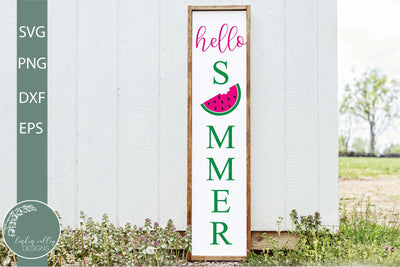 Hello Summer Porch Sign SVG-Watermelon Vertical Sign SVG SVG Linden Valley Designs 