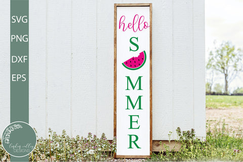 Hello Summer Porch Sign SVG-Watermelon Vertical Sign SVG SVG Linden Valley Designs 
