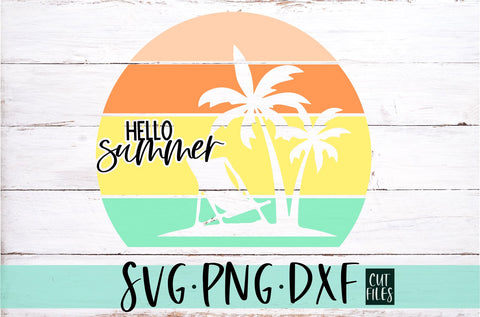 Hello Summer Retro Design SVG, PNG, DXF SVG RedFoxDesignsUS 
