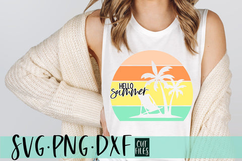 Hello Summer Retro Design SVG, PNG, DXF SVG RedFoxDesignsUS 