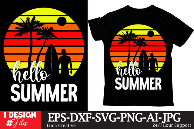 Hello Summer Retro Sunset ,Summer Sublimation ,Summer Retro Vintage T-shirt DEsign,SUmmer SVG ,Summer Rtero T-shirt DEsign BUndle SVG Insomnia Std 