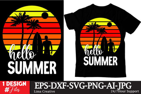 Hello Summer Retro Sunset ,Summer Sublimation ,Summer Retro Vintage T-shirt DEsign,SUmmer SVG ,Summer Rtero T-shirt DEsign BUndle SVG Insomnia Std 