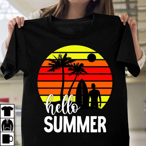 Hello Summer Retro Sunset ,Summer Sublimation ,Summer Retro Vintage T-shirt DEsign,SUmmer SVG ,Summer Rtero T-shirt DEsign BUndle SVG Insomnia Std 