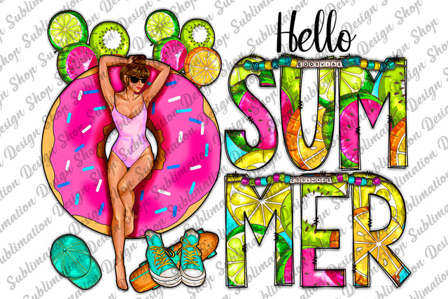 Hello Summer Sublimation Design Png, Summer Design, Donut Png, Fruits Png, Doodle, Instant Download, Sublimation Designs, Digital Download Sublimation SublimationDesignShop 