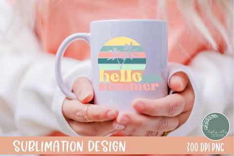 Hello Summer Sublimation Design- Retro Summer PNG Sublimation Linden Valley Designs 