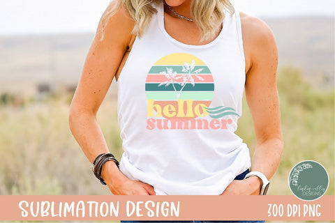 Hello Summer Sublimation Design- Retro Summer PNG Sublimation Linden Valley Designs 