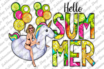 Hello Summer Sublimation Design, Unicorn Png, Summer Design, Fruits Png, Doodle Png, Summer Girl Png, Instant Download, Sublimation Designs Sublimation SublimationDesignShop 