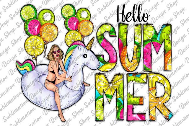 Hello Summer Sublimation Design, Unicorn Png, Summer Design, Fruits Png, Doodle Png, Summer Girl Png, Instant Download, Sublimation Designs Sublimation SublimationDesignShop 