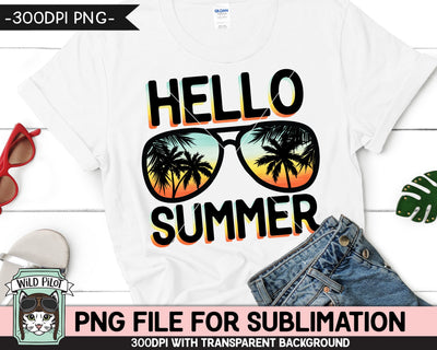 Hello Summer SUBLIMATION designs png, Summer Vacation png, Sunset Sunglasses PNG sublimation file, , Palm Tree glasses, Beach Vacation png Sublimation Wild Pilot 