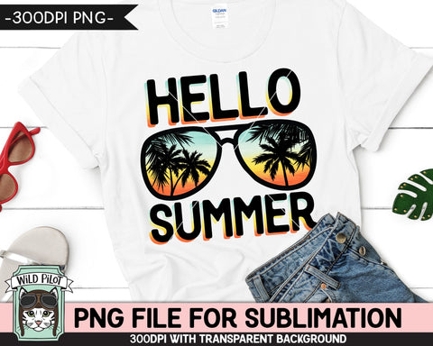 Hello Summer SUBLIMATION designs png, Summer Vacation png, Sunset Sunglasses PNG sublimation file, , Palm Tree glasses, Beach Vacation png Sublimation Wild Pilot 